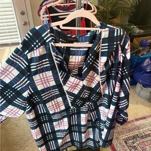 Lane Bryant Women's Plaid Top - Navy Blue and Pink